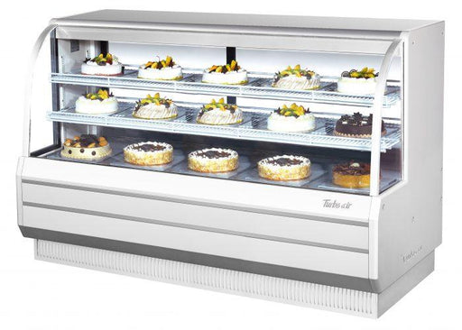 Turbo Air TCGB-72-W-N 72-1/2" Curved Glass Refrigerated Full-Service Bakery Display Case, 3 Levels, White Exterior, 115v - Donut-Equipment.com