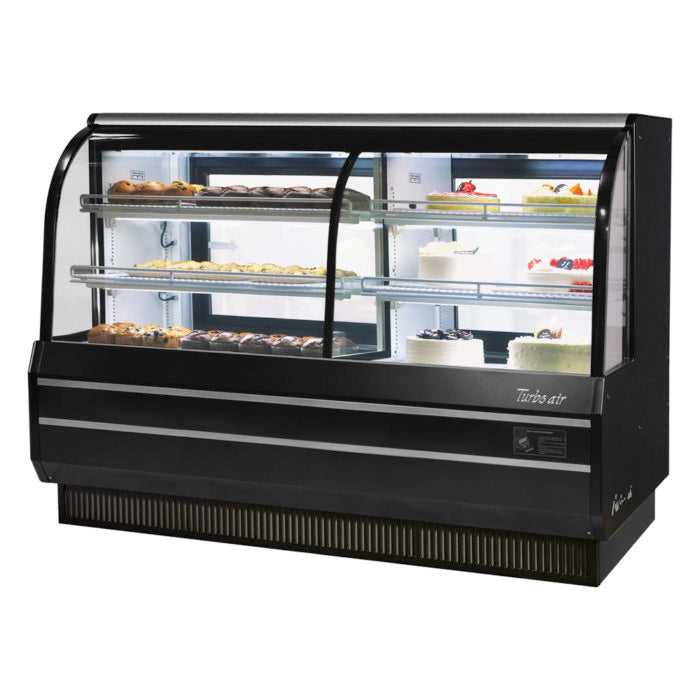 Turbo Air TCGB-72CO-B-N 72" Curved Glass Full-Service Dual Zone Dry/Refrigerated Bakery Display Case, 3 Levels, Black Exterior, 115v - Donut-Equipment.com