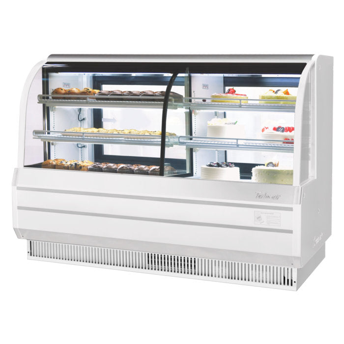 Turbo Air TCGB-72CO-W-N 72" Curved Glass Full-Service Dual Zone Dry/Refrigerated Bakery Display Case, 3 Levels, White Exterior, 115v - Donut-Equipment.com