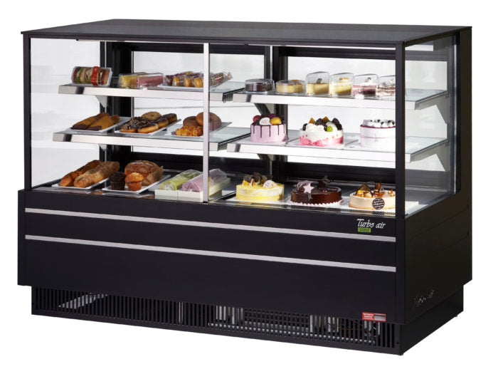Turbo Air TCGB-72UF-CO-B-N 72-1/2" Straight Glass Full-Service Dual Zone Dry/Refrigerated Deli Display Case, 3 Levels, Black Exterior, 115v - Donut-Equipment.com