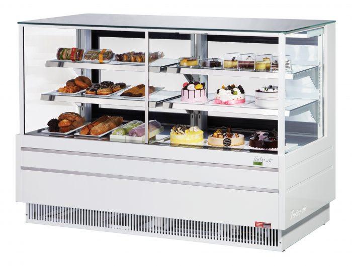 Turbo Air TCGB-72UF-CO-W-N 72-1/2" Straight Glass Full-Service Dual Zone Dry/Refrigerated Deli Display Case, 3 Levels, White Exterior, 115v - Donut-Equipment.com