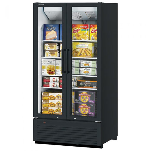 Turbo Air TGF-35SDHB-N 39 1/2" Black Super Deluxe Two Section Display Freezer w/ Swing Doors – Bottom Mount Compressor, LED Lighting, 115v - Donut-Equipment.com