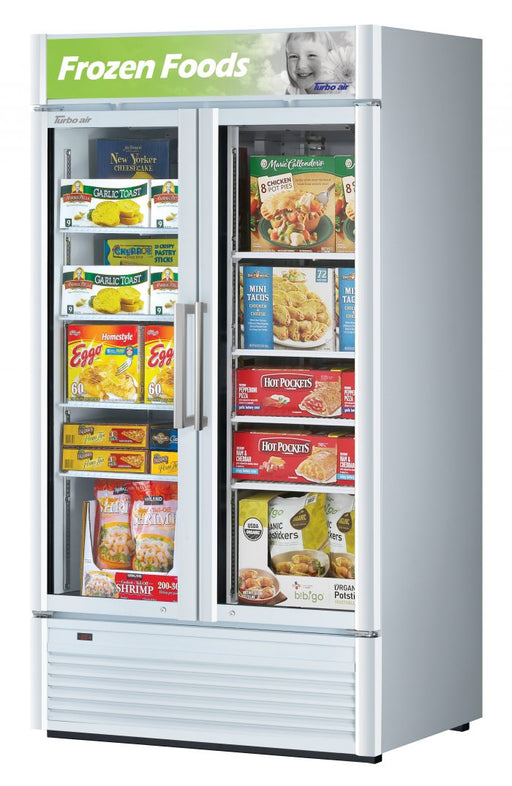 Turbo Air TGF-35SD-N 39 1/2" White Super Deluxe Two Section Display Freezer – (2) Swing Doors, LED Lighting, 115v - Donut-Equipment.com