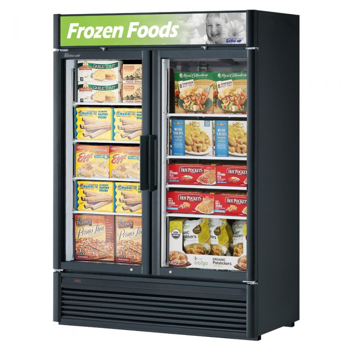 Turbo Air TGF-47SDB-N 51 1/8" Black Super Deluxe Two Section Display Freezer – (2) Swing Doors, LED Interior, 115v - Donut-Equipment.com