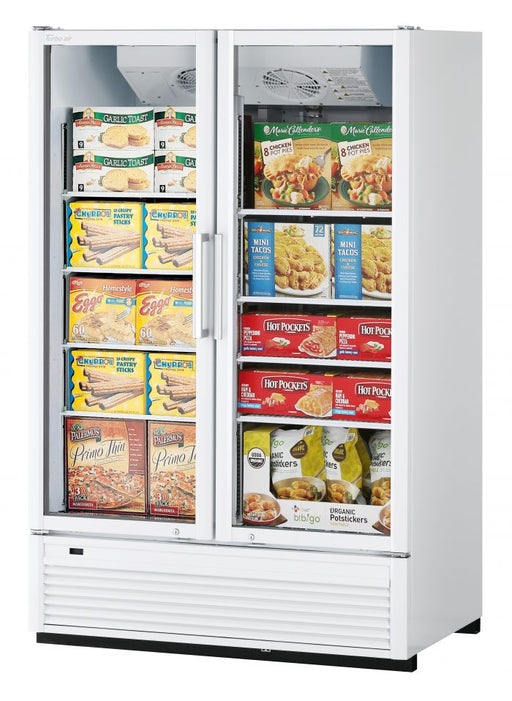 Turbo Air TGF-47SDH-N 51 1/8" White Super Deluxe Two Section Display Freezer w/ Swing Doors – Bottom Mount Compressor, LED Lighting, 115v - Donut-Equipment.com
