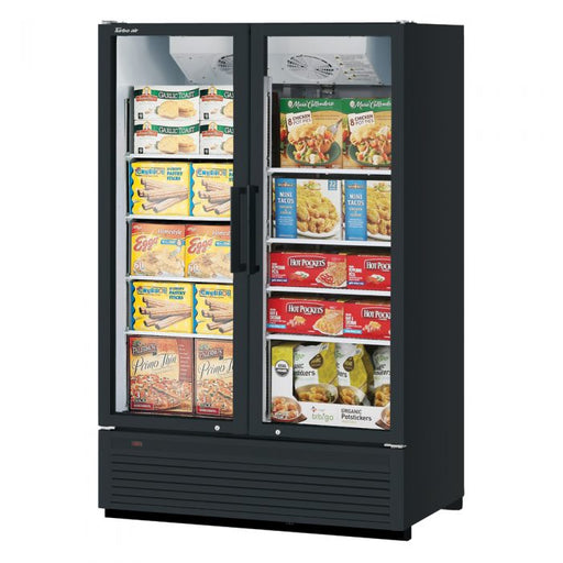Turbo Air TGF-47SDHB-N 51 1/8" Black Super Deluxe Two Section Display Freezer w/ Swing Doors – Bottom Mount Compressor, LED Lighting, 115v - Donut-Equipment.com
