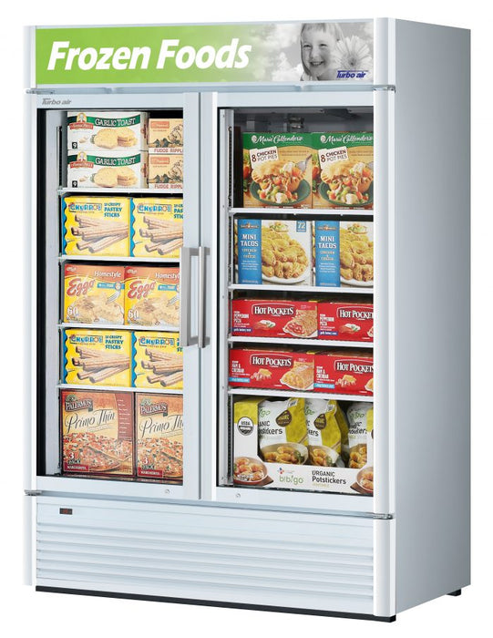 Turbo Air TGF-47SD-N 51 1/8" White Super Deluxe Two Section Display Freezer – (2) Swing Doors, LED Interior, 115v - Donut-Equipment.com
