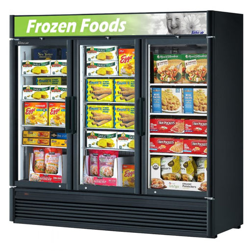 Turbo Air TGF-72SD-N-B 78" White Super Deluxe Three Section Display Freezer – (3) Swing Doors, LED Lighting, 115v - Donut-Equipment.com