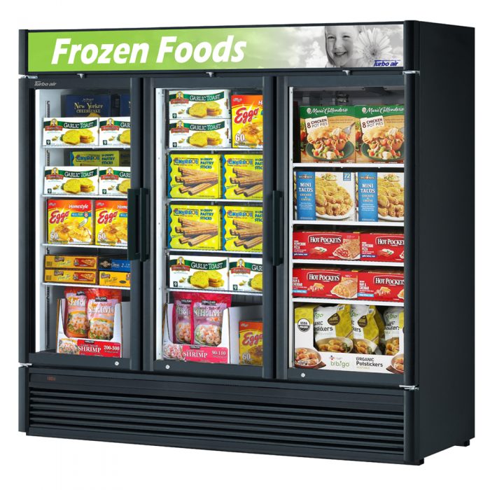 Turbo Air TGF-72SD-N-B 78" White Super Deluxe Three Section Display Freezer – (3) Swing Doors, LED Lighting, 115v - Donut-Equipment.com