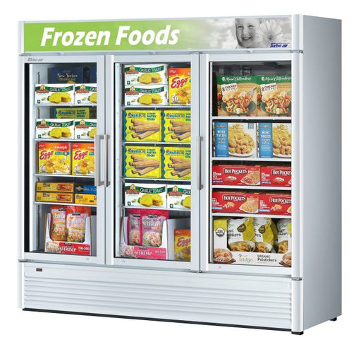 Turbo Air TGF-72SD-N-B 78" White Super Deluxe Three Section Display Freezer – (3) Swing Doors, LED Lighting, 115v - Donut-Equipment.com