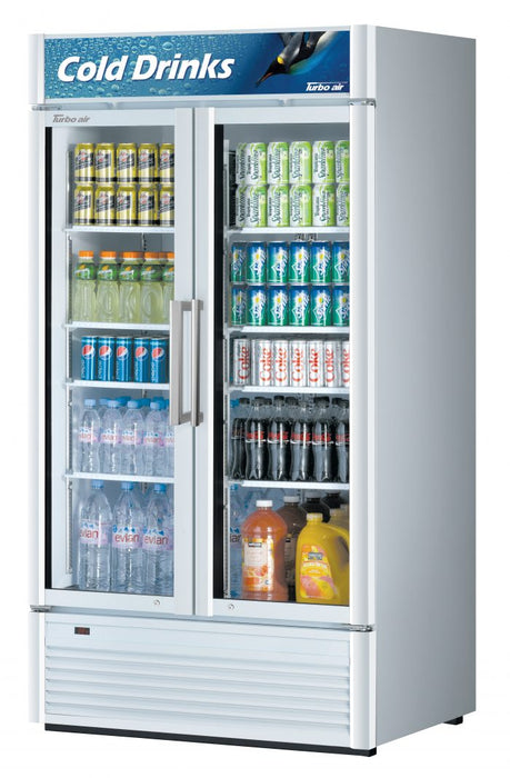 Turbo Air TGM-35SD-N 39 1/2" White Super Deluxe Glass Door Refrigerator – Two Swing Doors, LED Lighting, 115v - Donut-Equipment.com
