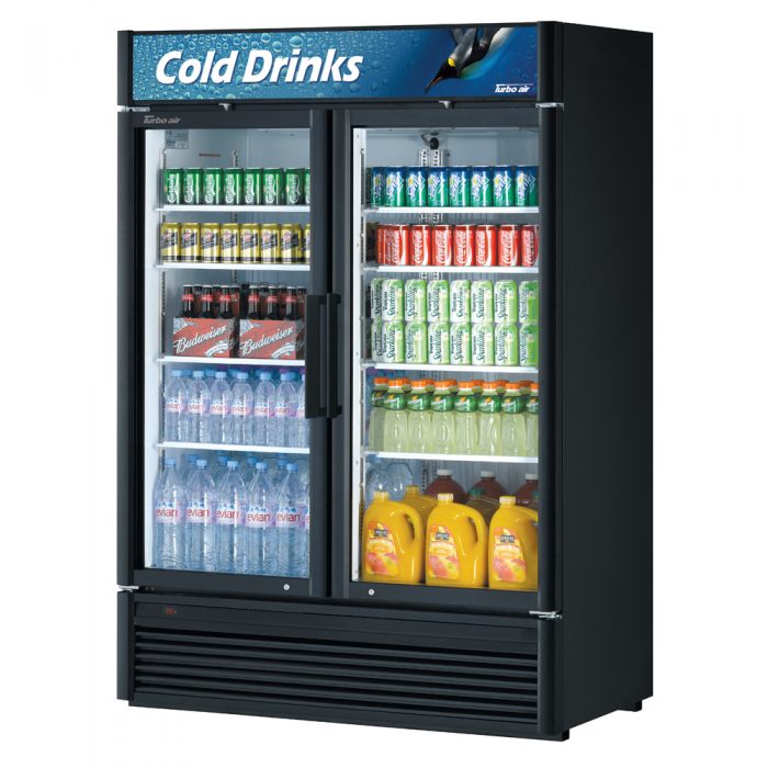 Turbo Air TGM-47SDB-N 51" Black Super Deluxe Glass Door Refrigerator – Two Swing Doors, Energy-Efficient LED Lighting, 115v - Donut-Equipment.com