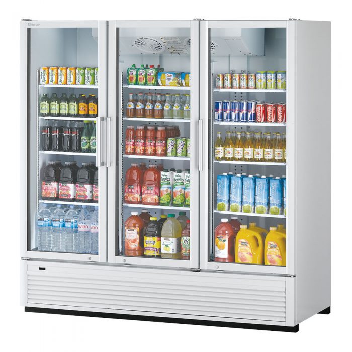 Turbo Air TGM-72SDH-N 78" White Super Deluxe Three Section Glass Door Merchandiser – (3) Left/Right Hinge Doors, Black, 115v - Donut-Equipment.com