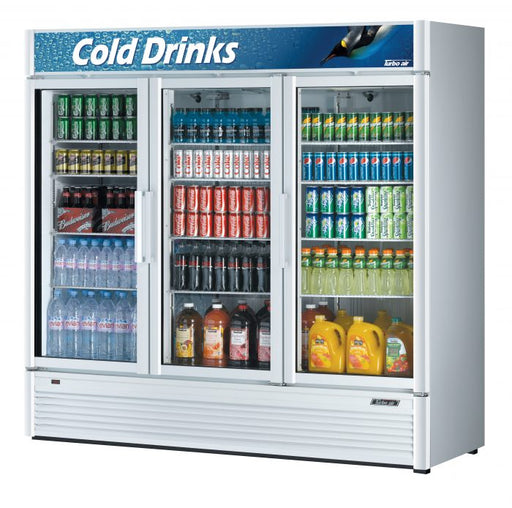 Turbo Air TGM-72SD-N 78" White Super Deluxe Glass Door Refrigerator – Three Swing Doors, LED Lighting, 115v - Donut-Equipment.com
