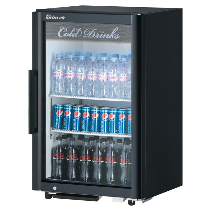 Turbo Air TGM-7SDB-N6 25" Black Super Deluxe Countertop Refrigerator w/ Glass Swing Door – Front Access, LED Lighting, 115v - Donut-Equipment.com
