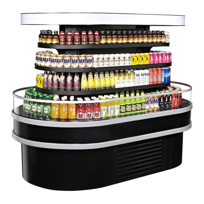 Turbo Air TIOM-36RSRB-N 48" Black Horizontal Island Open Air Cooler with (4) Levels, 220v/1ph - Donut-Equipment.com