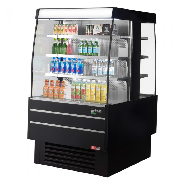 Turbo Air TIOM-36SB-N 39 3/8" Black Vertical Island Open Air Cooler with (4) Levels, 220v/1ph - Donut-Equipment.com