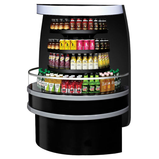 Turbo Air TIOM-48RB-N 48" Black Half-Round Island Open Air Cooler Display Case with (4) Levels, 220v/1ph - Donut-Equipment.com