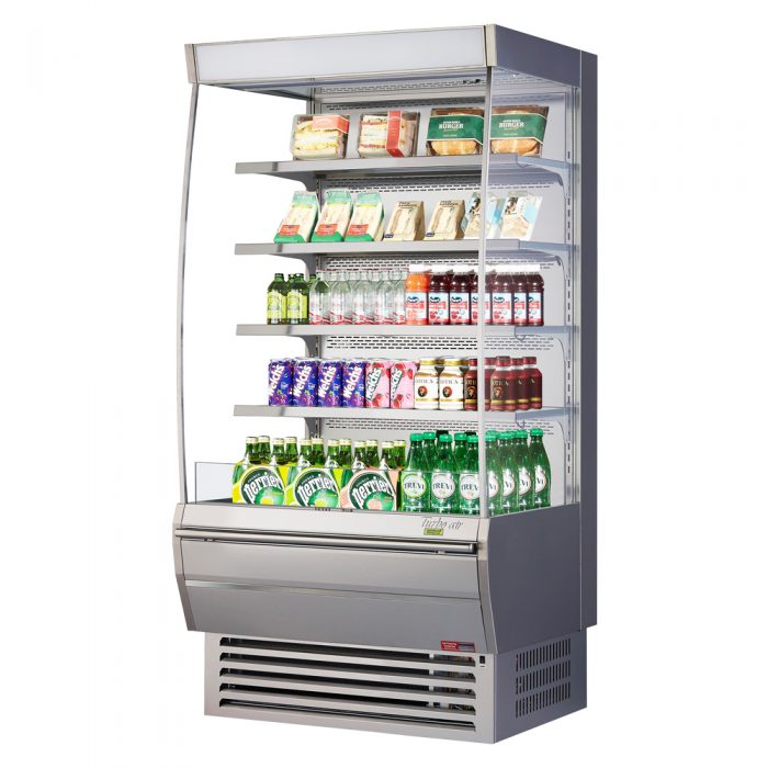 Turbo Air TOM-36DXS-N 36" Stainless Steel Extra Deep Vertical Open Display Case with (5) Levels, 115v - Donut-Equipment.com