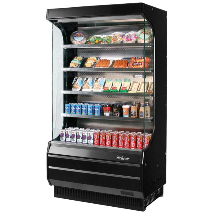 Turbo Air TOM-40B-N 39 1/8" Vertical Open Air Cooler w/ (5) Levels – Black Exterior, 115v - Donut-Equipment.com