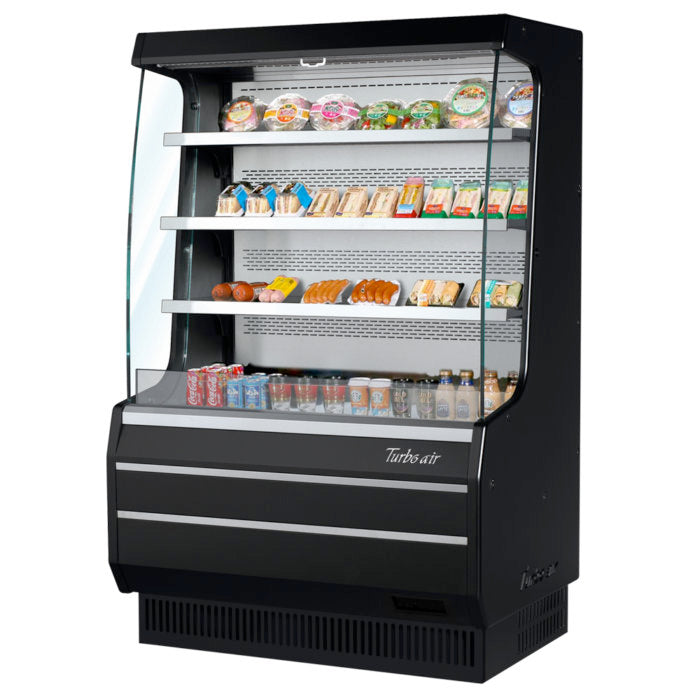 Turbo Air TOM-40MB-N 39" Black Vertical Open Air Cooler – 4 Levels, 115v - Donut-Equipment.com