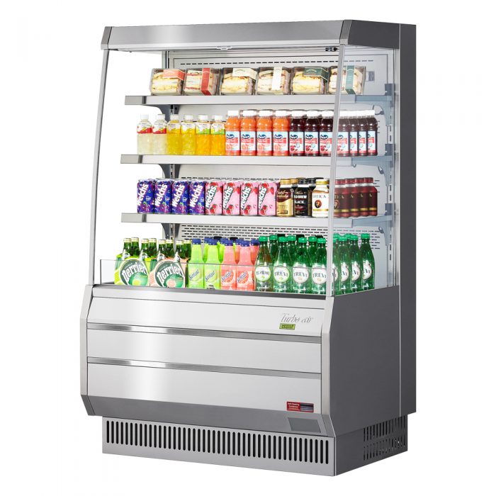 Turbo Air TOM-40MS-N 39 1/8" Stainless Steel Vertical Open Air Cooler – 4 Levels, 115v - Donut-Equipment.com