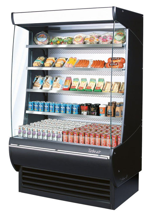 Turbo Air TOM-48DXB-N 48" Vertical Open Air Cooler w/ (5) Levels – Black Exterior, 115v - Donut-Equipment.com