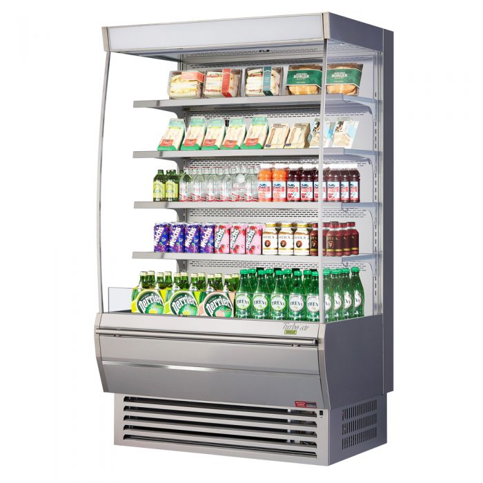 Turbo Air TOM-48DXS-N 48" Stainless Steel Extra Deep Vertical Open Display Case with (5) Levels, 115v - Donut-Equipment.com