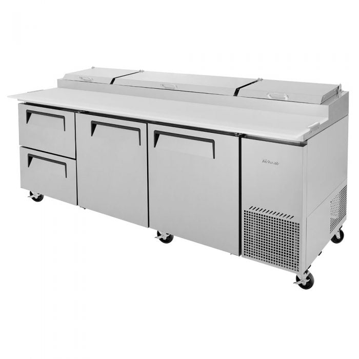 Turbo Air TPR-93SD-D2-N 93" Pizza Prep Table with 2 Doors and 2 Drawers - Donut-Equipment.com
