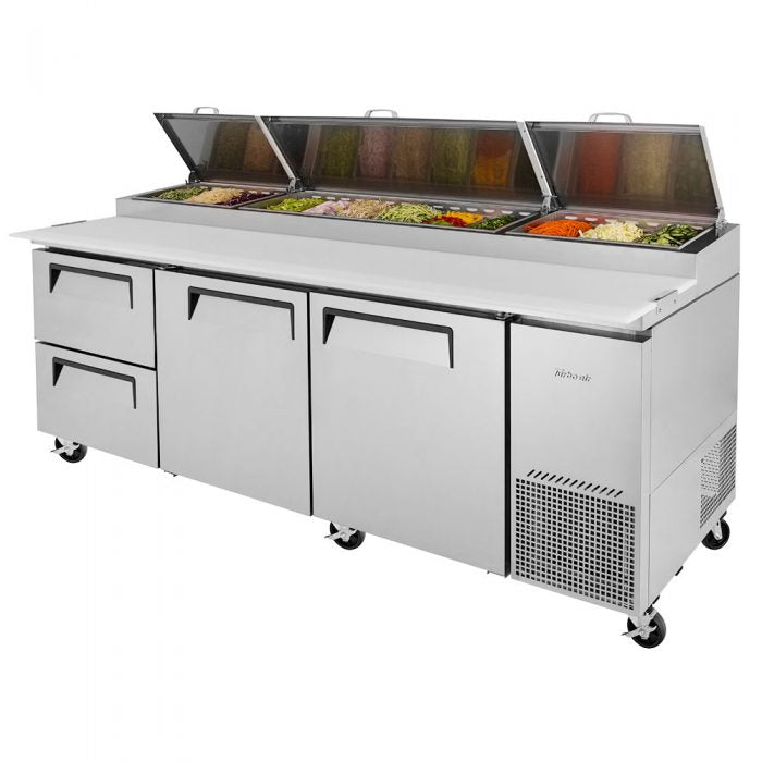 Turbo Air TPR-93SD-D2-N 93" Pizza Prep Table with 2 Doors and 2 Drawers - Donut-Equipment.com