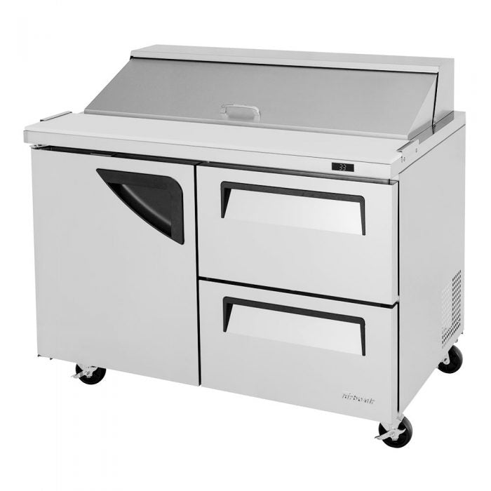 Turbo Air TST-48SD-D2-N 48" 1 Door 2 Drawer Refrigerated Sandwich Prep Table - Donut-Equipment.com