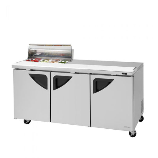Turbo Air Super Deluxe TST-72SD-08S-N-CL 72" 3 Door Refrigerated Sandwich Prep Table with Clear Lid - Donut-Equipment.com