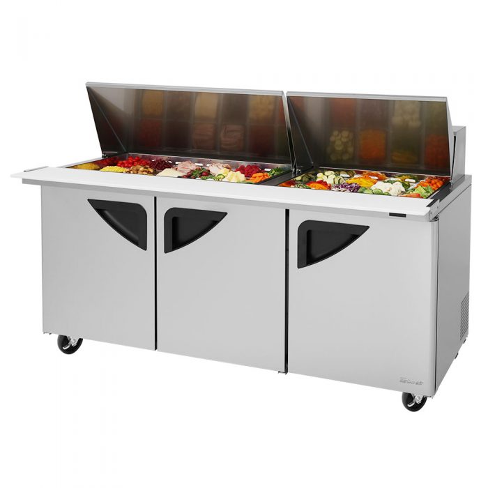 Turbo Air TST-72SD-30-N 73" Super Deluxe 3 Door Mega Top Refrigerated Sandwich Prep Table - Donut-Equipment.com