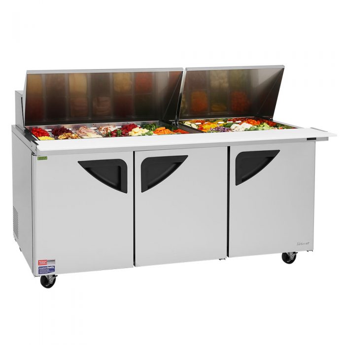 Turbo Air TST-72SD-30-N 73" Super Deluxe 3 Door Mega Top Refrigerated Sandwich Prep Table - Donut-Equipment.com