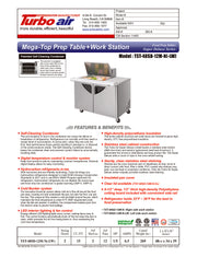 Turbo Air Super Deluxe TST-48SD-12M-N-LW 48" 2 Door Mega Top Refrigerated Sandwich Prep Table with Left Work Station - Donut-Equipment.com