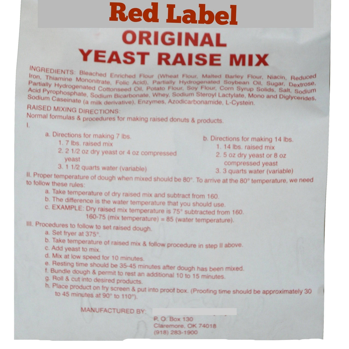 Rapid Rise Red Label Raised Donut Mix- 35# Box- For orders under 200 ...