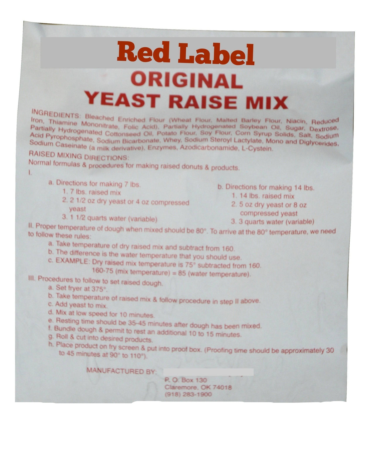 Rapid Rise Red Label Raised Donut Mix- 35# Box- For orders under 200 ...