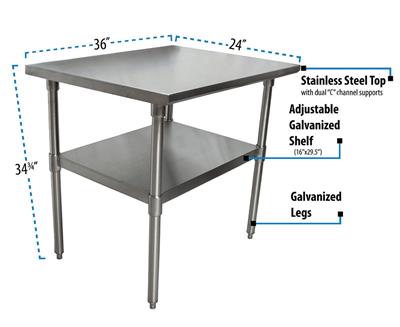 BK Resources 36" x 24" 18 Gauge Stainless Steel Work Table with Galvanized Undershelf – Prep Table - Donut-Equipment.com
