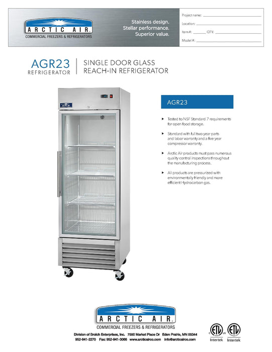 Arctic Air AGR23 27" One Section Glass Door Reach-In Refrigerator