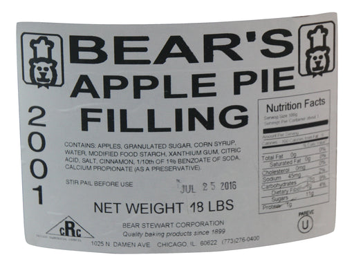 Bear Stewart Sliced Apple Pie Filling- 18 pound pail.