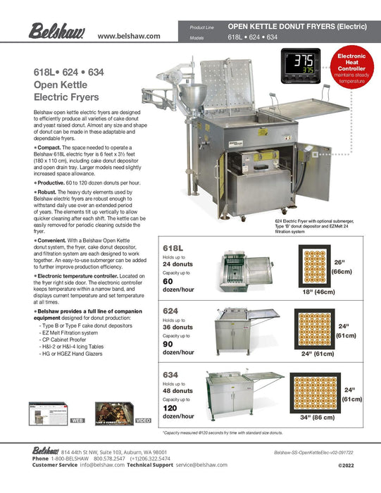 618L Donut Fryer (Electric) electric-heated,&nbsp;frying&nbsp;area 18 X 26 inches (46 X 66 cm)
