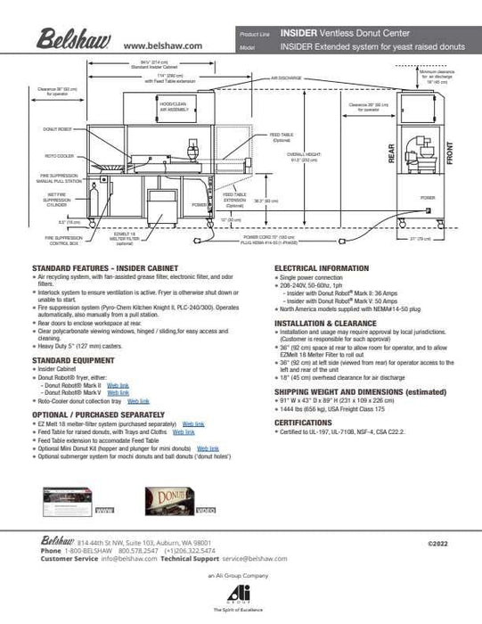 BELSHAW INSIDER Ventless Donut System -(APPROX- 226 DOZEN/HR) Mark V GP 208/240/60Hz/1 Ph