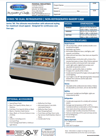 Federal SN483SC Dual Refrigerated/Non Refrigerated Bakery Case 48" x 37.75 x 48"