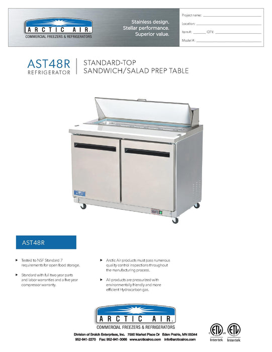 Arctic Air AST48R 48" Two Door Sandwich / Salad Prep Refrigerator